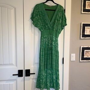 DEEP GREEN FLORAL MIDI LENGTH DRESS